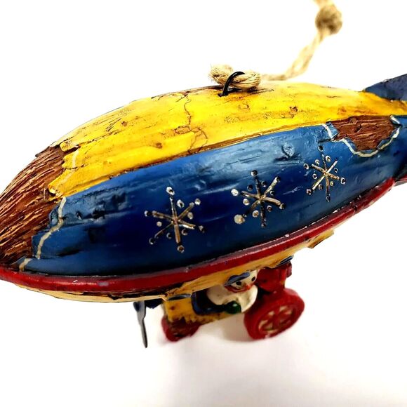 Rare Ornament Figure Zeppelin Aircraft Blimp Propeller Snowman Pilot Rustic Aged - Picture 9 of 10